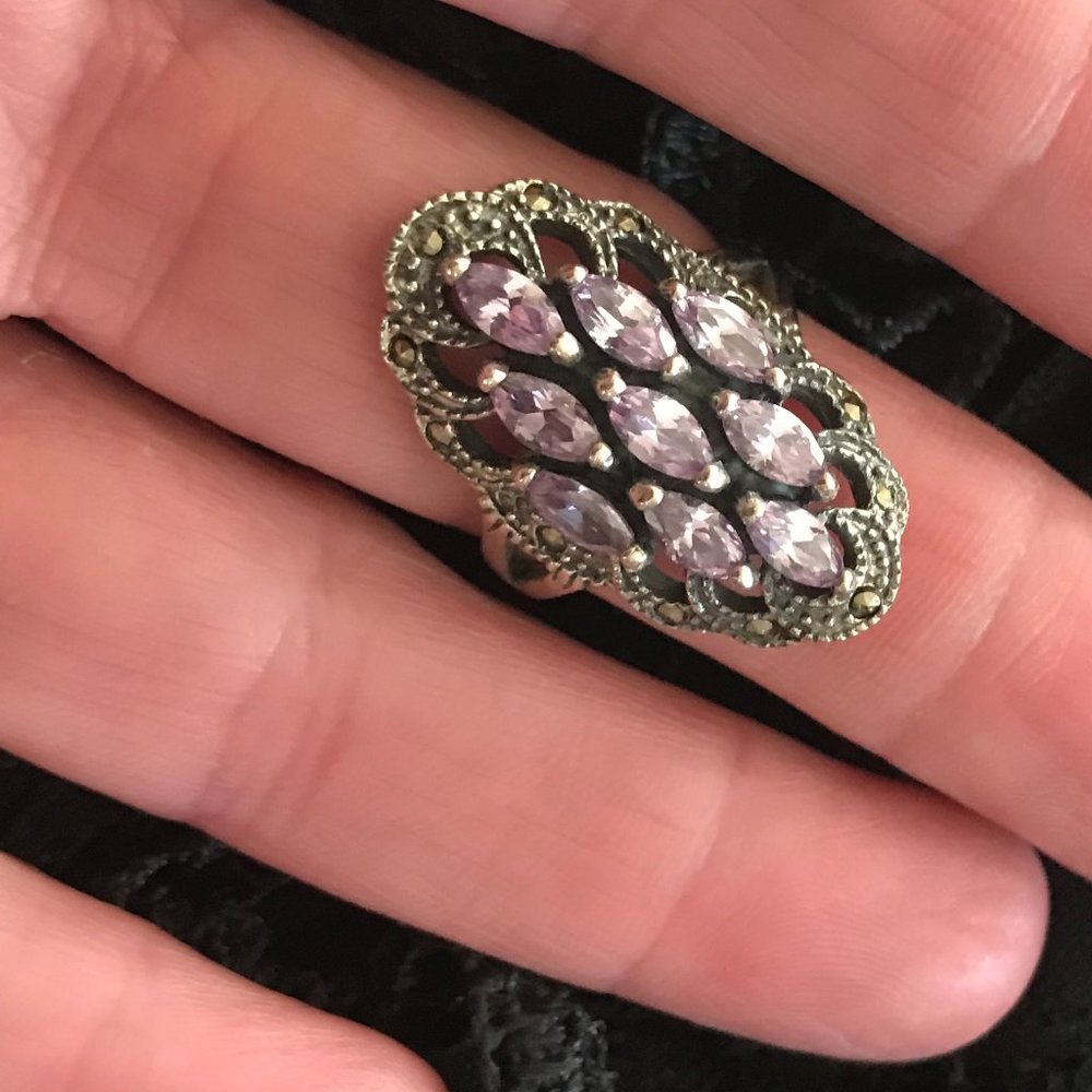 Vintage Sterling & Marcasite Bracelet and Ring Set - Picture 2 of 9